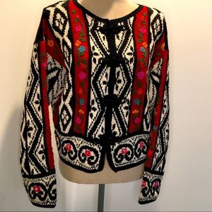 Knitting Needles hand-knit chunky Cardigan‎ Sweater round neck sz L